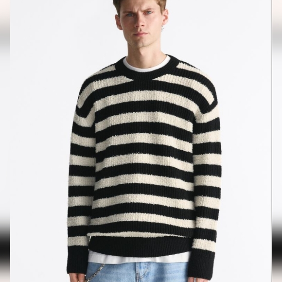 STRIPED SWEATER WITH TEXTURED PATTERN SIZE M - Picture 2 of 10
